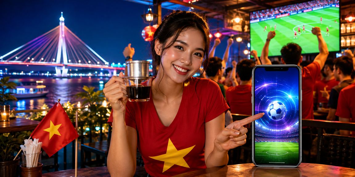 Người dùng tại Cần Thơ uống cà phê và đăng ký nhận bonus trên điện thoại