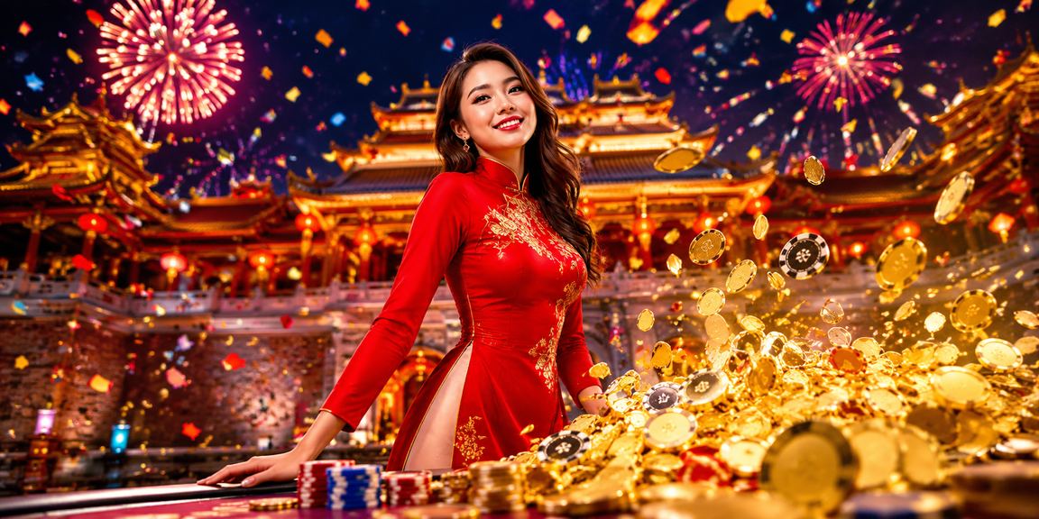 Người dùng tại Huế mặc áo dài xem thông tin giải thưởng trực tuyến trên điện thoại di động